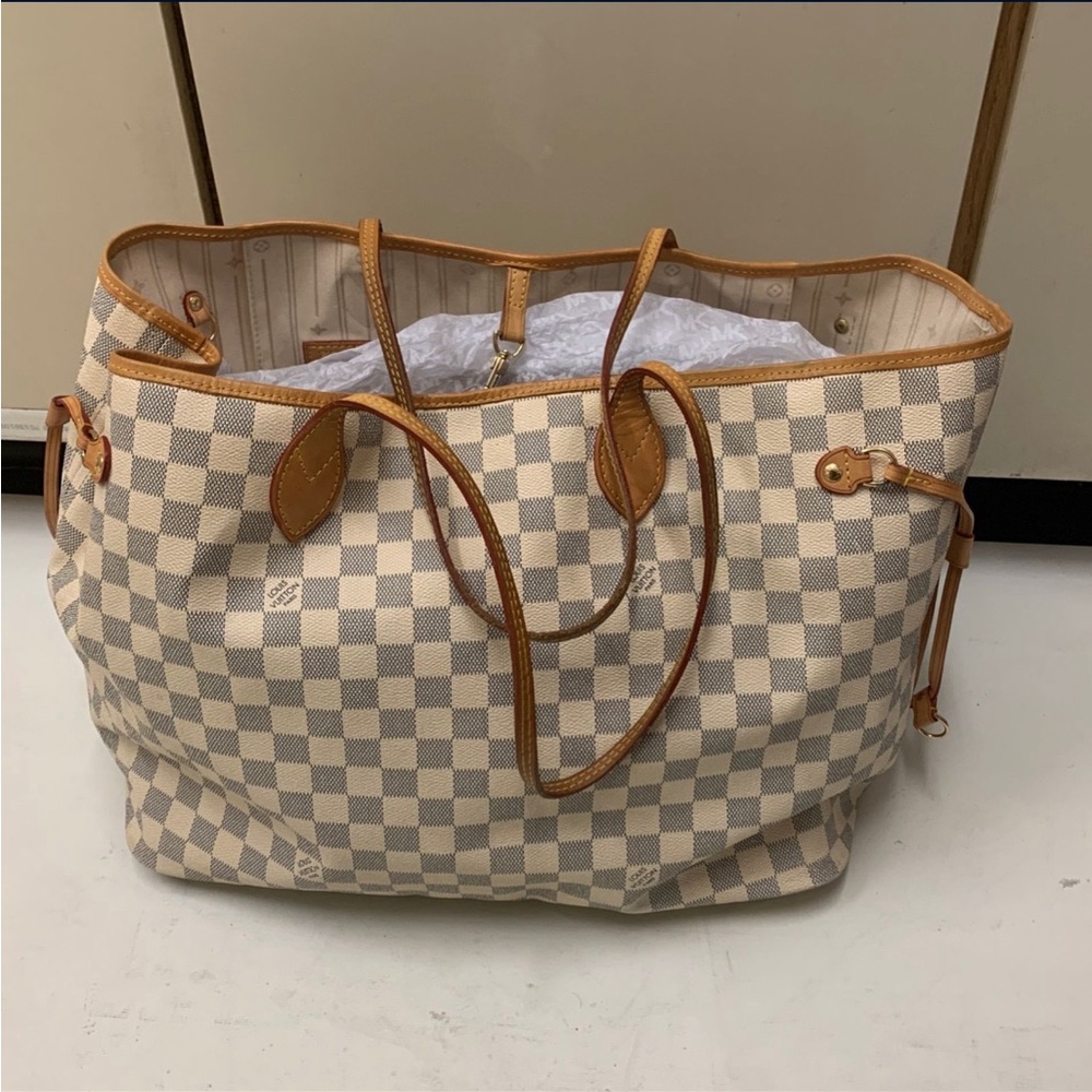 Louis Vuitton Cream and Tan Damier Azur Canvas Tote